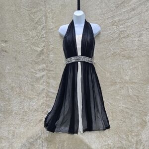 Luxe Black and Cream Halter Midi Dress